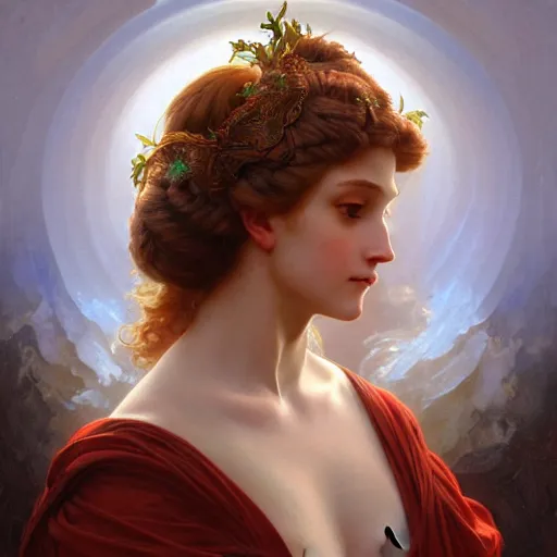 Prompt: portrait of a germanic cloud goddess, with red skin, intricate, elegant, highly detailed, digital painting, artstation, concept art, smooth, sharp focus, illustration, art by artgerm and greg rutkowski and alphonse mucha and william - adolphe bouguereau