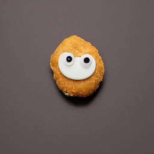 Prompt: a chicken nugget with 2 googly eyes on it, studio lighting, realistic, 8k