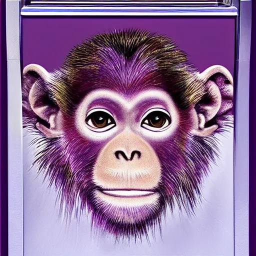 Image similar to beautiful detailed photorealistic painting of a purple monkey dishwasher