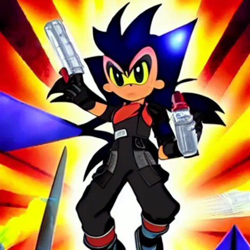 27853 - safe, artist:ry-spirit, shadow the hedgehog (sonic), hedgehog,  mammal, anthro, cc by-nc-nd, creative commons, sega, sonic the hedgehog  (series), 2018, gun, handgun, high res, male, meme, pistol, probably a  glock, quills