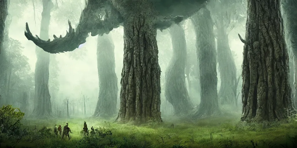 Prompt: forest biome filled with giants, fantasy apocalypse, digital art, 4 k,