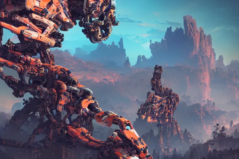 Image similar to rockbreaker machine mecanical creature robot of horizon forbidden west horizon zero dawn bioluminiscence global illumination ray tracing hdr fanart arstation by ian pesty and alena aenami artworks in 4 k