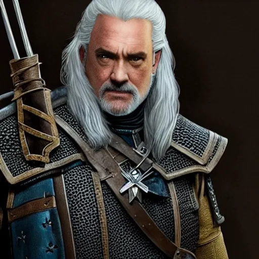 Image similar to a portrait of tom hanks as geralt the witcher from the witcher 3