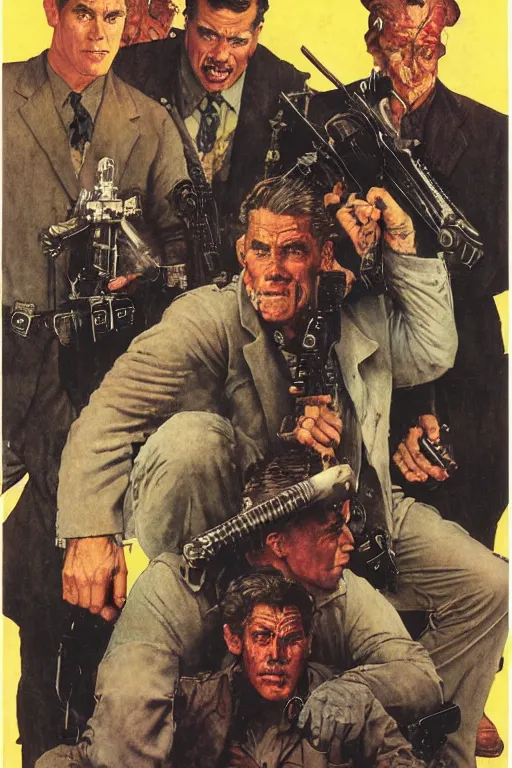 Prompt: josh brolin as huge monster gangster on city street, norman rockwell, wayne barlow, jacob collins, tom lovell, frank schoonover, neville page