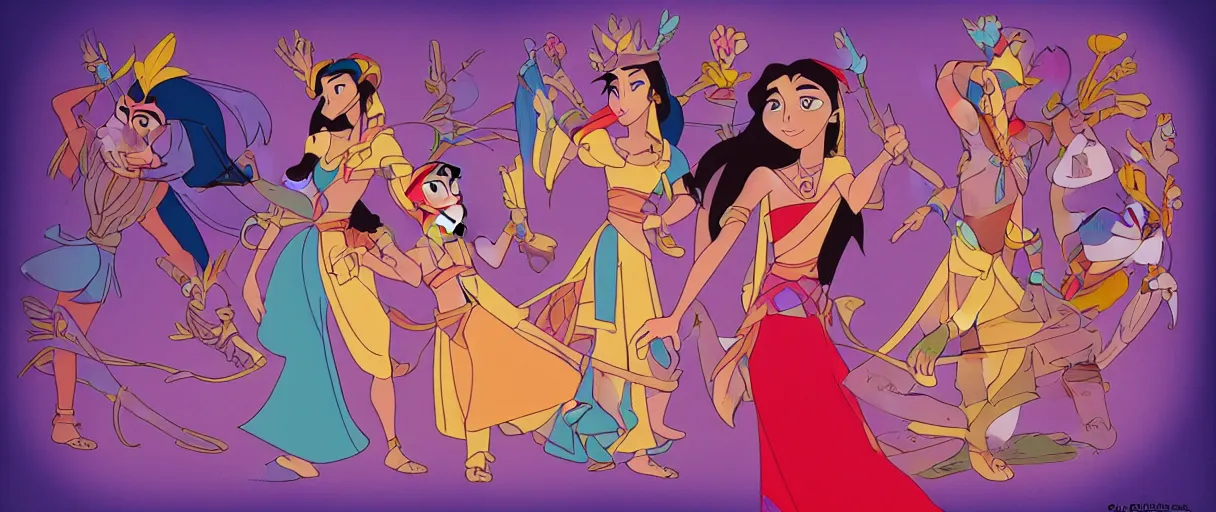 Image similar to Aztec Disney princess by Glen Keane, Disney 2D Traditional Animation, Semi Realistic Anime, Cel Shaded, Studio Ghibli, cinematic, widescreen, 4K