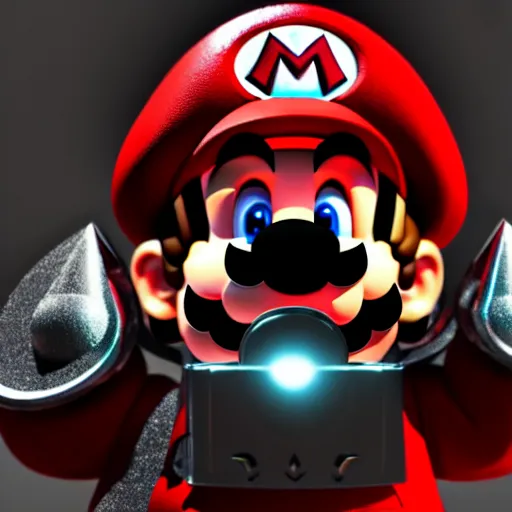 Image similar to mario mario in the elden ring universe wearing a suit of knights armor from the neck down and fighting god rick the grafted, hyper detail, octane render, 4 k, realistic lighting