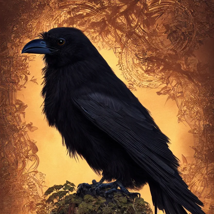 Prompt: beautiful angry black raven bird, cute, intricate, exquisite japanese background, highly detailed, digital painting, trending on artstation, concept art, smooth, sharp focus, backlit, rim light, vivid colors, illustration, unreal engine 5, 8 k, art by rossdraws and alphonse mucha