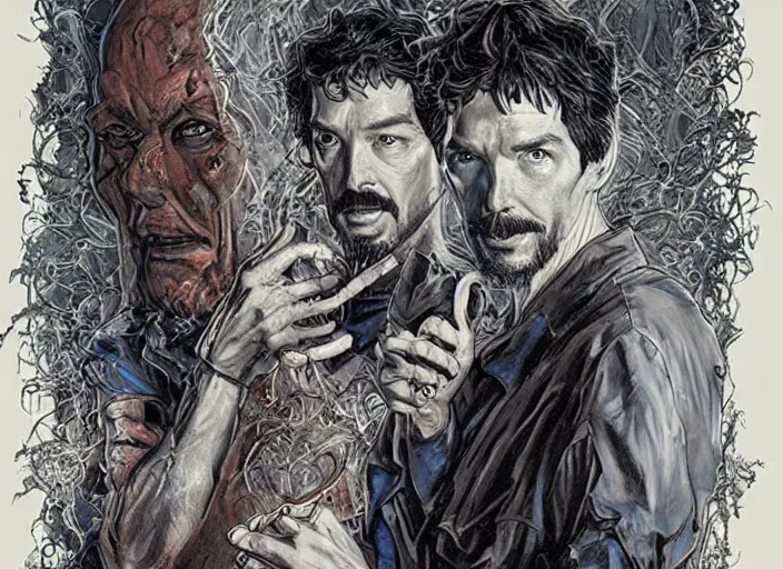 Prompt: a highly detailed horror portrait of stephen strange, james gurney, james jean