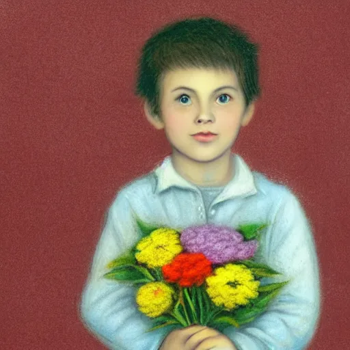 Image similar to a young boy is holding a bouquet of flowers, a pastel by bourgeois, pixabay, art & language, stockphoto