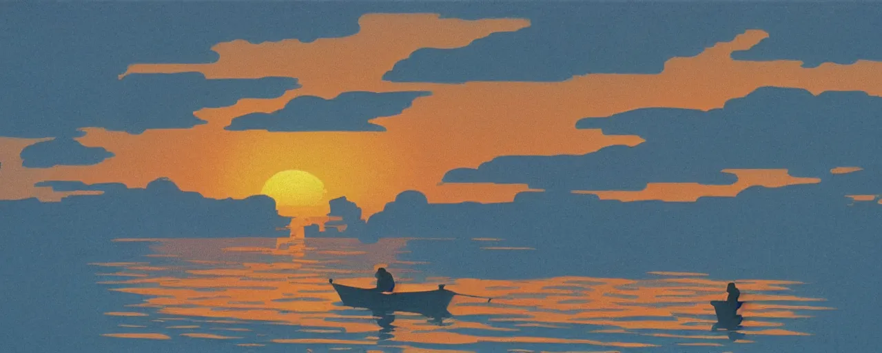 Image similar to fisherman fishing at sea, golden hour, hiroshi nagai