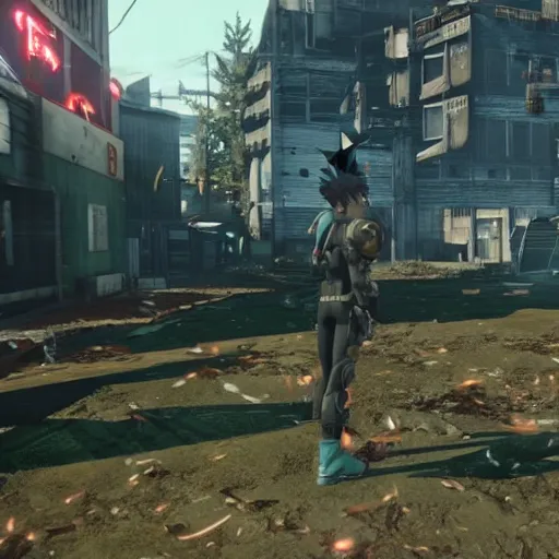 Image similar to izuku midoriya, fallout 4 gameplay