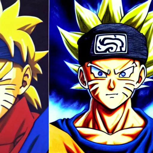 Image similar to ultra realistic portrait painting of a fusion of naruto and gohan art by akira toriyama, 4 k, dragon ball artstyle, cel shaded, highly detailed, epic lighting, full body