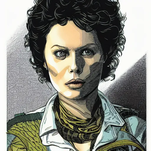 Prompt: ripley by J. O'Barr, color graphic novel illustration, intricate, ink