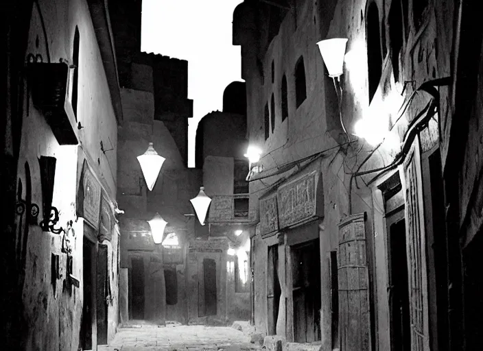Image similar to cairo old streets, night life of 1 9 4 0, muizz street