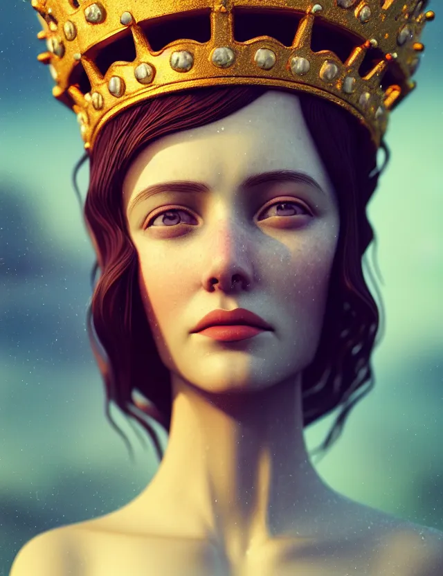 Image similar to blurred background. close-up portrait of a goddess in crown, by Artem Chebokha by Anka Zhuravleva and Alena Aenami, Atey Ghailan, octane render, unreal engine, cinematic counter light, high detail, octane render, 4k