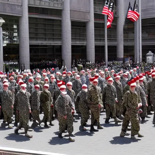 Prompt: army march in infinitia square in front of infinian de gowyernmentıa in government center during mother's day