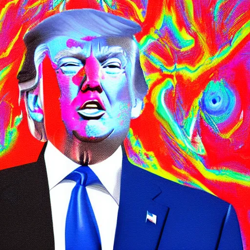 Prompt: oil - on - canvas painting of donald trump with psychedlic eyes