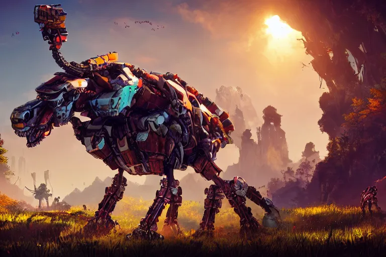 Image similar to grazer machine mecanical creature robot of horizon forbidden west horizon zero dawn bioluminiscence global illumination ray tracing hdr fanart arstation by ian pesty and alena aenami artworks in 4 k