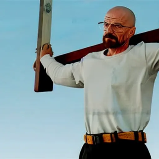 Image similar to walter white crucifies jesus, hyperrealistic