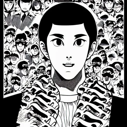 Image similar to ultrarealistic pop art poster from mangaka junji ito, intricate details, sharp details, perfect baroque like real project, symmetrical