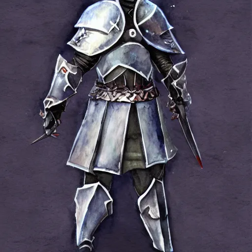 Prompt: watercolor, final fantasy tactics character design, knight wearing plate armor, knight wearing helmet, character portrait, evil, shrouded in pitch black darkness
