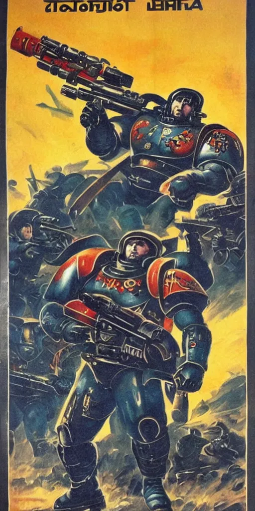 Image similar to astartes space marine in 1 9 6 0 soviet poster style