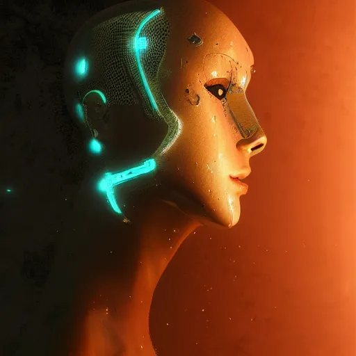 Prompt: sexy beautiful woman head made of mech cyber mask rendered in unreal engine, cyberpunk, dark rave, scifi, painted by beksinski, beeple and wlop, lofi, chillwave