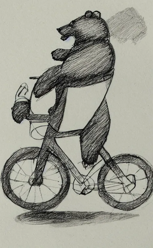 Image similar to sketch drawing of a bear riding a bicycle