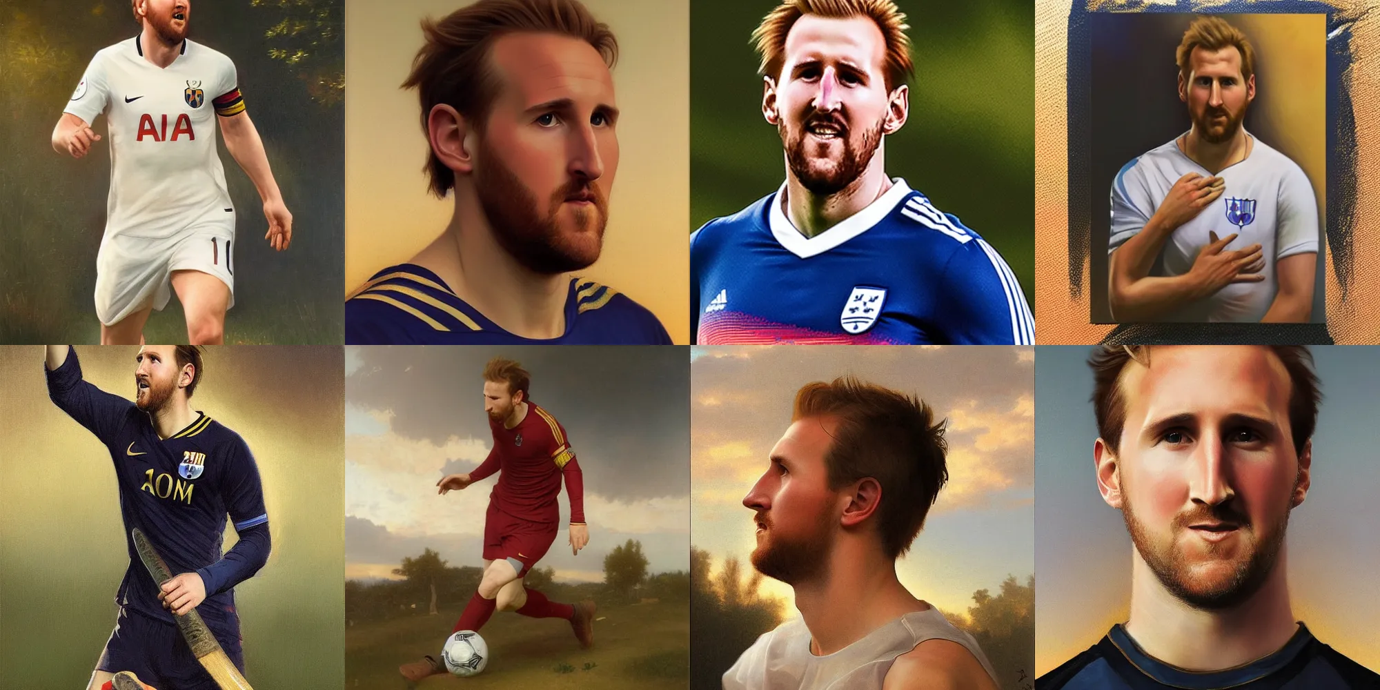 Prompt: harry kane cosplay lionel messi, art by william adolphe bouguereau. during golden hour. extremely detailed.