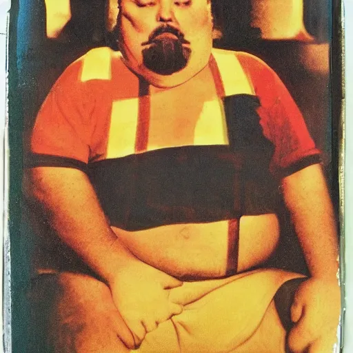 Image similar to color polaroid portrait of a fat man by andy warhol. holga