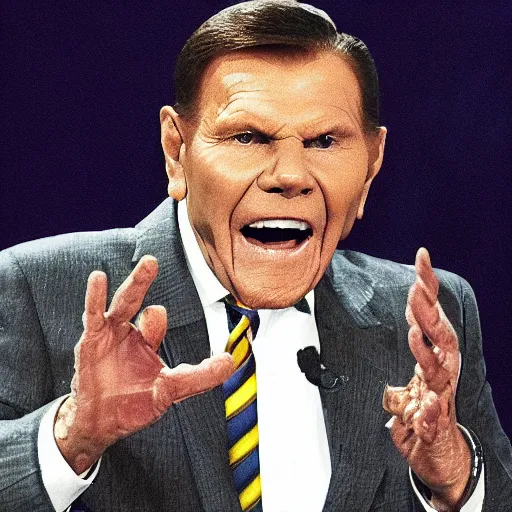 Image similar to kenneth copeland struck by lightning bold from the sky, fire around, open field