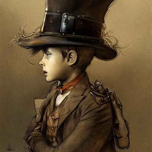 Image similar to by Jean-Baptiste Monge !!!!!!!!!!!!!!!!!!!!!!!!!!! (((((((((portrait of boy dressed as steampunk detective . muted colors.)))))))))