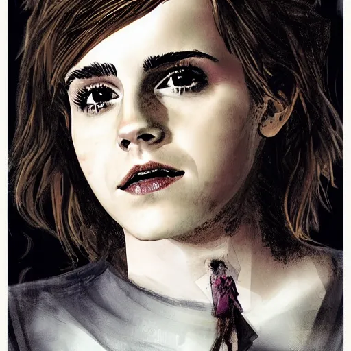 Prompt: emma watson in the style of dave mckean