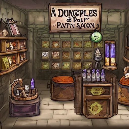 Prompt: a dungeons and dragons potion shop