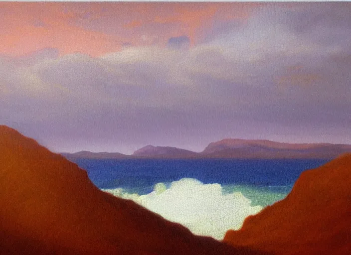 Image similar to montana roja, tenerife in the style of hudson river school of art, oil on canvas