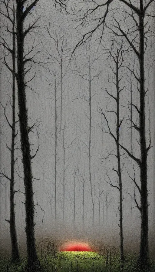 Image similar to a storm vortex made of many demonic eyes and teeth over a forest, by lee madgwick