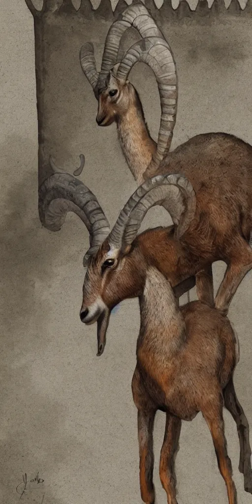 Image similar to ibex in a castle, digital painting