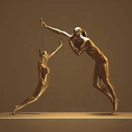 Image similar to a sculpture in bronze depicting 1 6 th notes 🎵, 8 k, unreal engine, studio lighting, art installation,