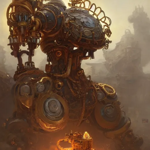 Prompt: a Steam powered mechanical golem in golden plate armoring, forward facing angle, steampunk concept art, character design, stunning 3d render , art by Tooth Wu and justin gerard and Blizzard studios, 8k octane beautifully detailed render, post-processing, extremely hyperdetailed, intricate complexity, epic composition, grim yet sparkling atmosphere, masterpiece, trending on artstation