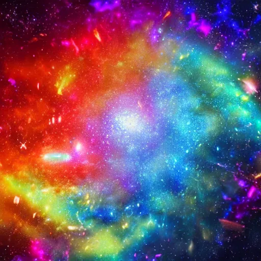 Prompt: an explosion of colors in the shape of galaxies and flower petals, highly detailed 3d render, epic harmonic composition, very beautiful soft lighting