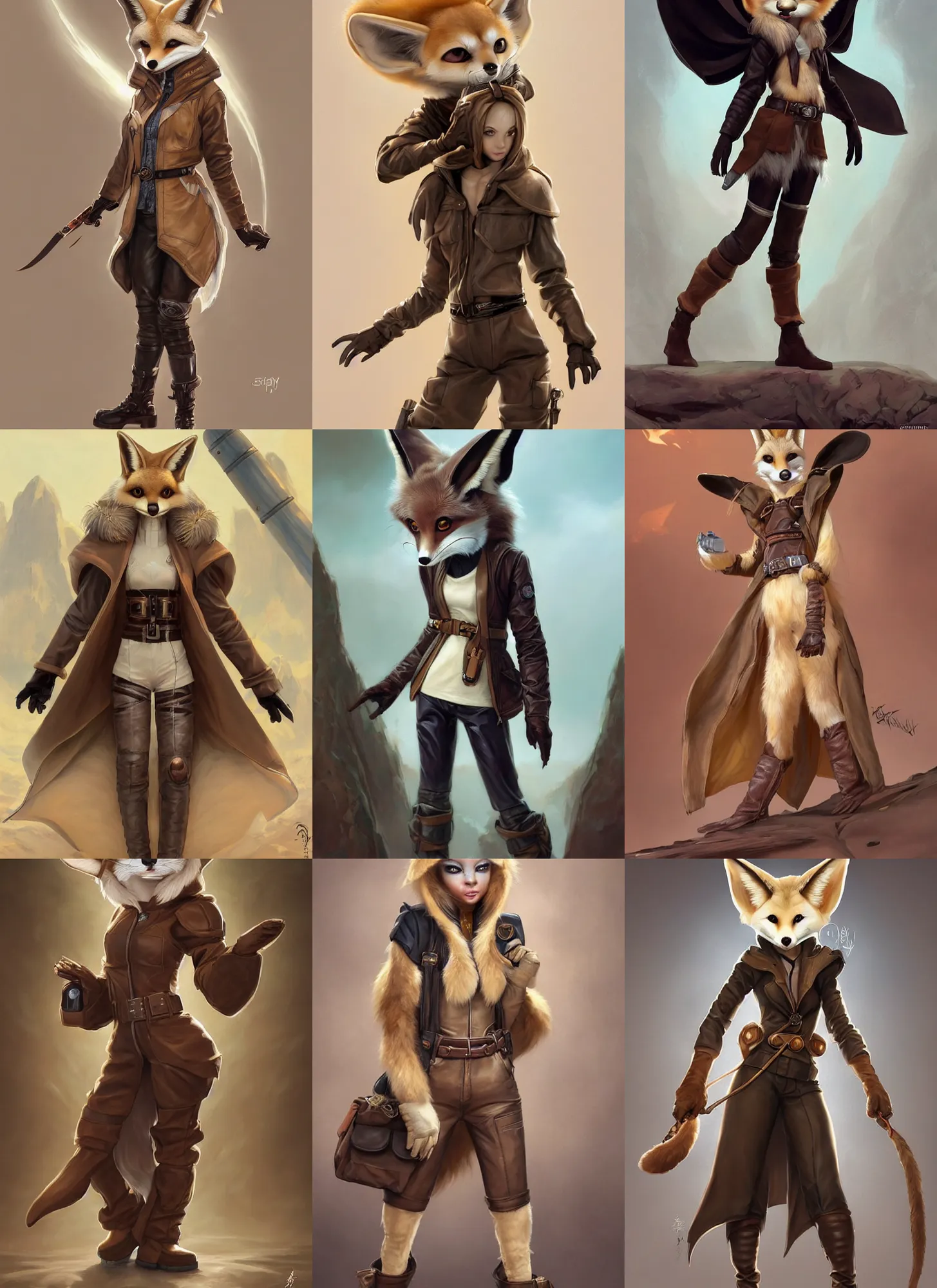 Prompt: beautiful portrait of a female anthropomorphic furry fennec fox fursona wearing jedi robes. leather jacket. leather gloves. leather boots. leather belt. cargo pants. character art by stanley artgerm lau, wlop, rossdraws, james jean, andrei riabovitchev, marc simonetti, and sakimichan, trending on artstation