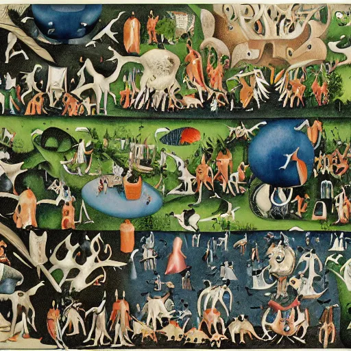 Image similar to a modern take on bosch garden of earthly delights, colored marker and black ink pen,