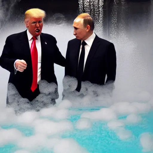 Image similar to donald trump and vladimir putin taking a bubble bath together