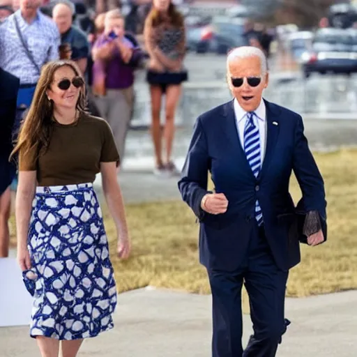 Image similar to Joe Biden wearing a skirt