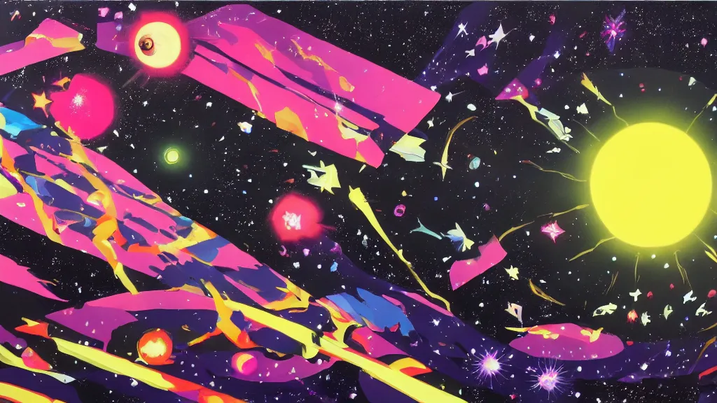 Image similar to twinkling distant stars,vantablack, painting by Tomokazu Matsuyama,trending on artstation