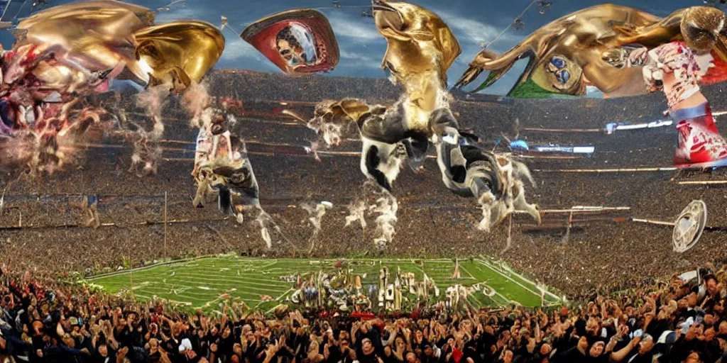 Prompt: superbowl halftime show in the style of salvador dali