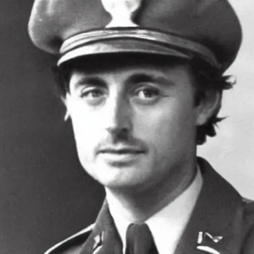 Prompt: Richard Hammond as a officer during WW2, grainy monochrome photo