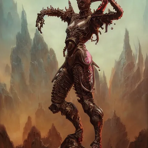 Image similar to beautiful evil fantasy character portrait, ultra realistic, cyborg, wide angle, intricate details, ninja artifacts, highly detailed by peter mohrbacher, hajime sorayama, wayne barlowe, boris vallejo, aaron horkey, gaston bussiere, craig mullins