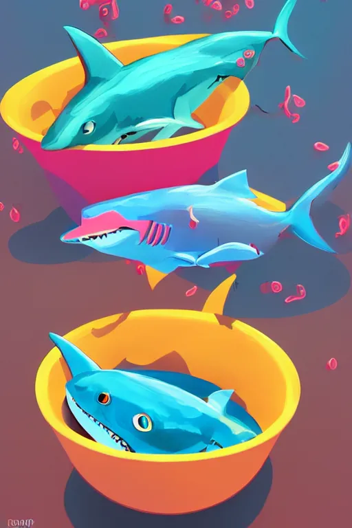 Prompt: colorful sharks swimming in a cereal bowl, digital art, artstation trending, digital painting