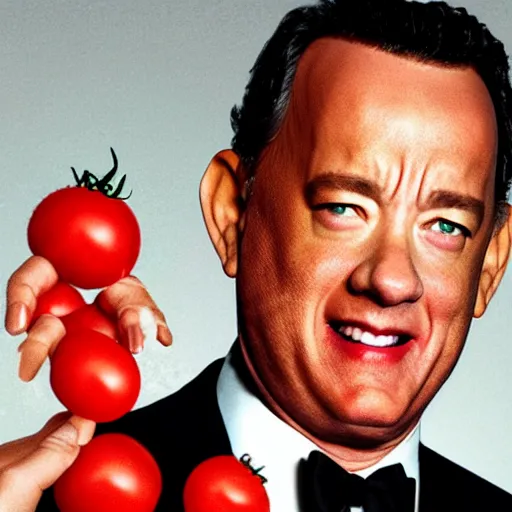 Image similar to tom hanks made out of a tomato